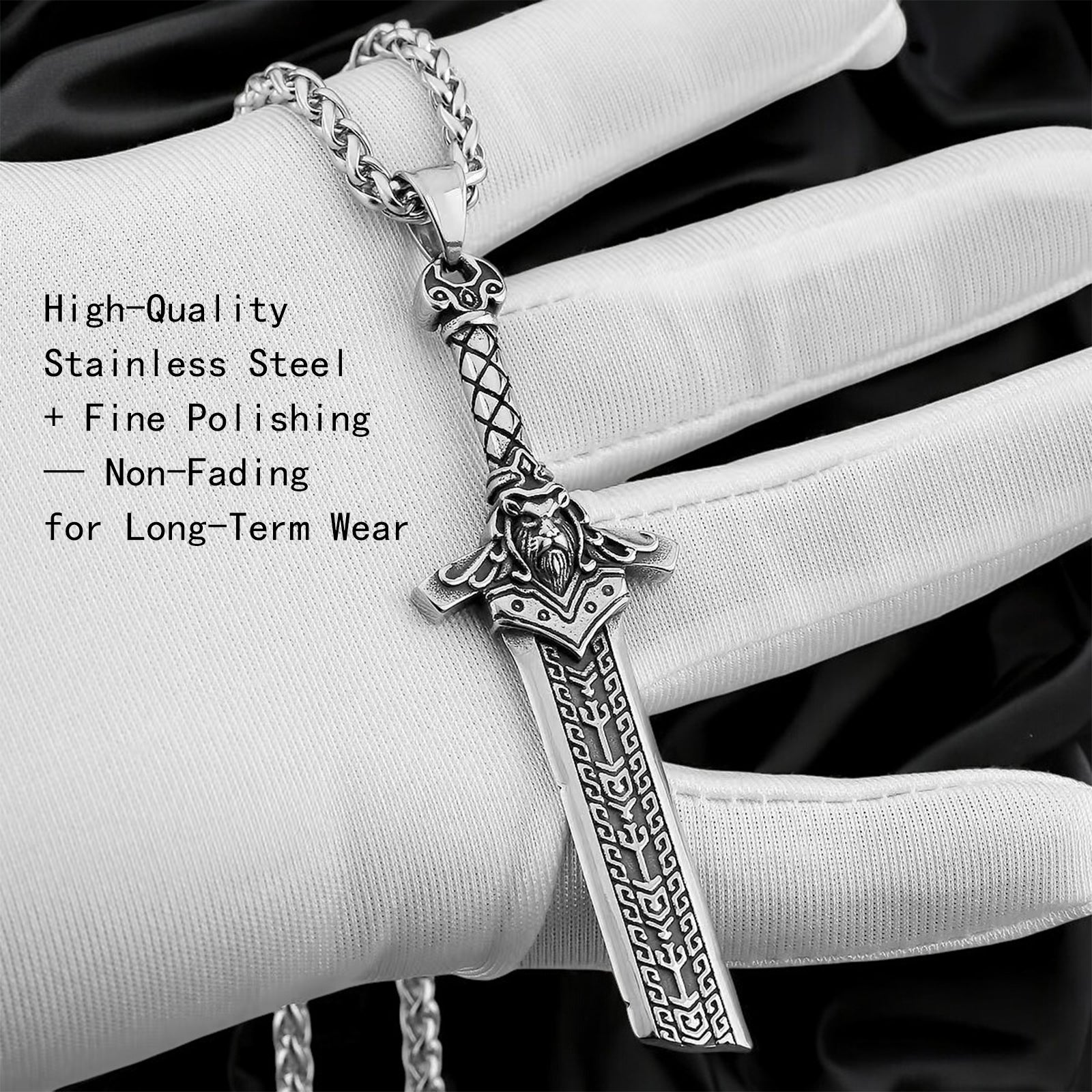 Men's Viking Sword Necklace, Stainless Steel Warrior Knight Sword Pendant, Norse Mythology Viking Jewelry for Men Women