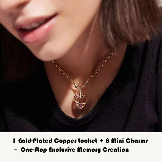 Fillable Locket Pendant Necklace,Gold-Plated Copper, Pendant Necklace,8 Mini Charms,Locket Necklace for Women