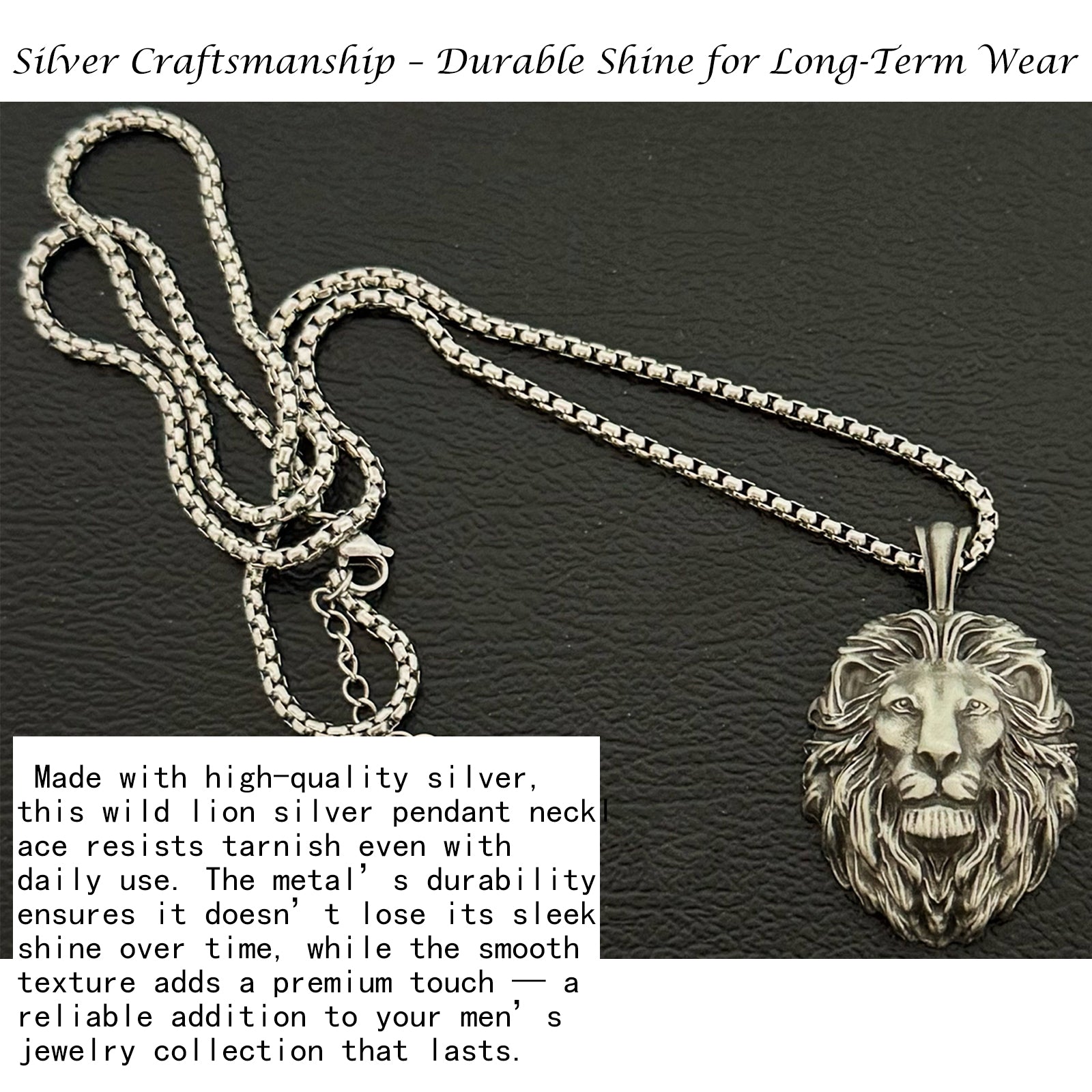 Wild Lion Silver Pendant Necklace, Silver Pendant for Men, Lion Necklace,Lion Pendant, Minimalist Men's Jewelry
