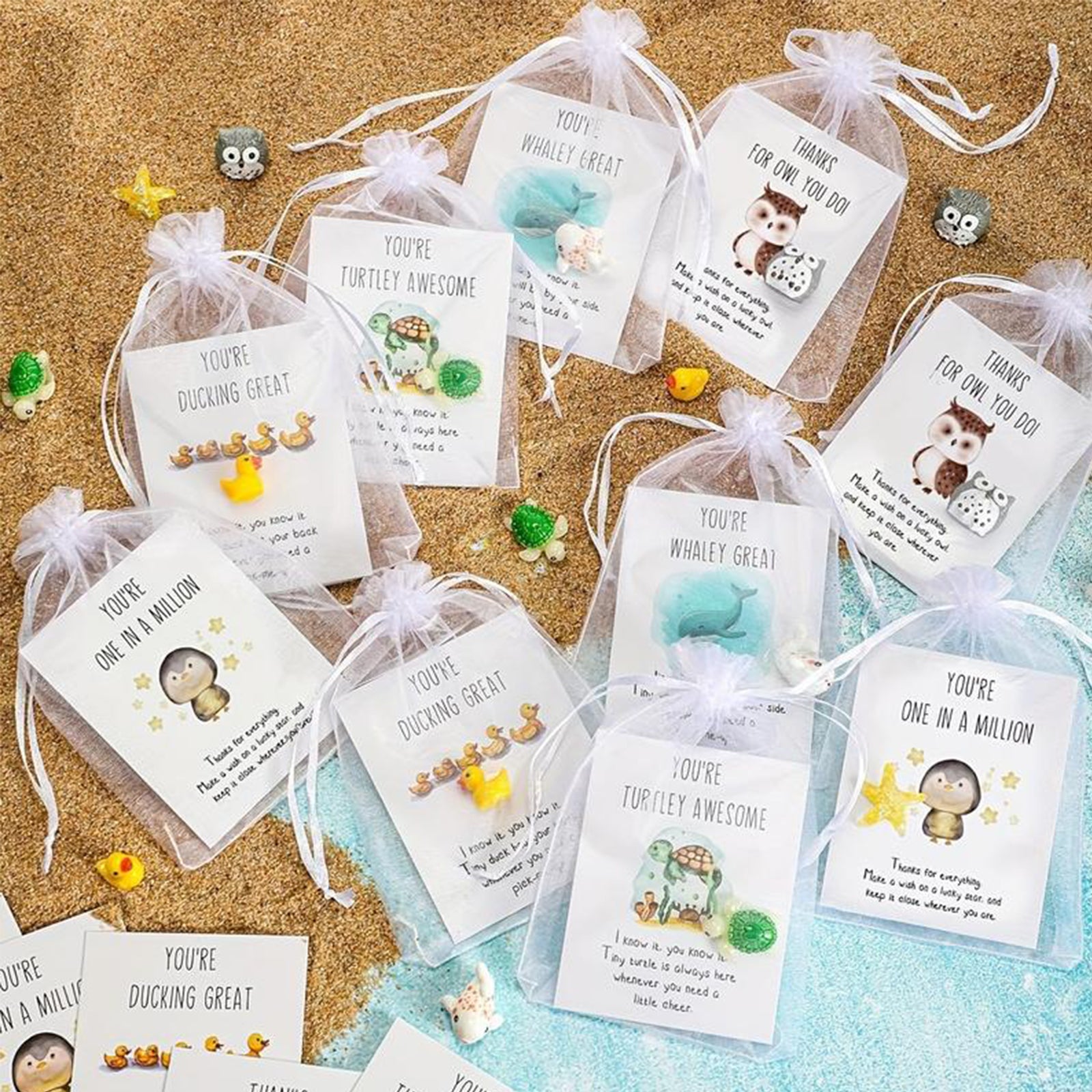 Set of 75 Inspirational Pocket Favors, Employee Appreciation Gifts Bulk, Coworker Thank You Tokens with Animal Pun Cards
