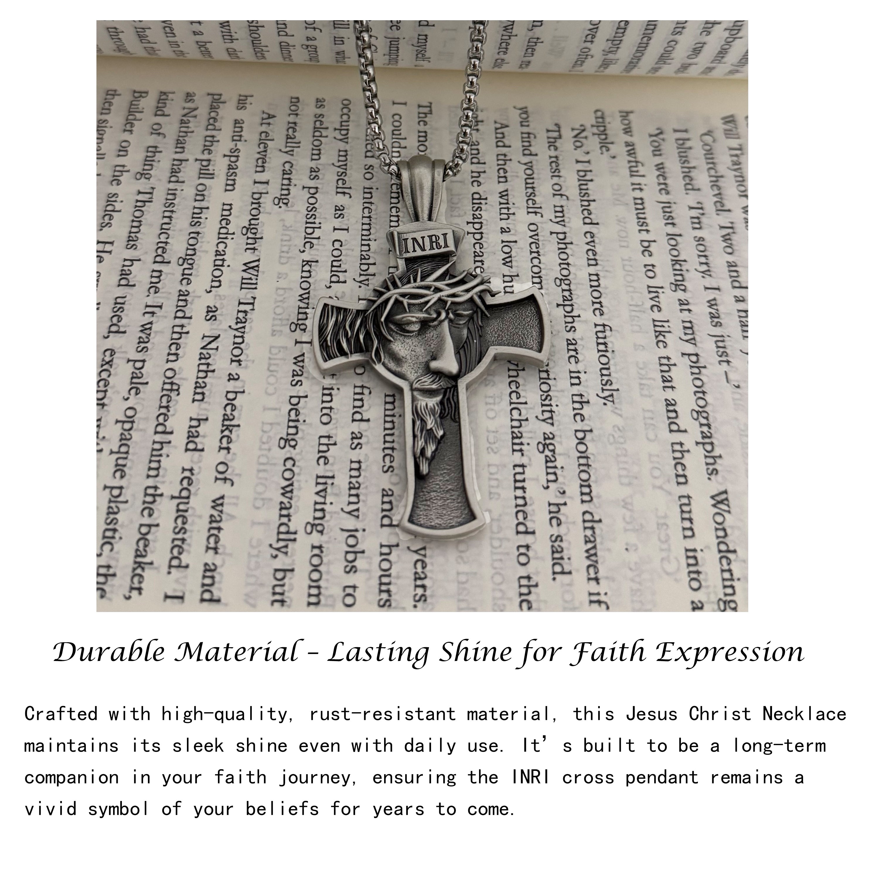 Jesus Christ Necklace,Crowned Christ Crucifix Necklace,INRI Cross Pendant,Jesus Necklace for Men,Mens Cross Necklaces