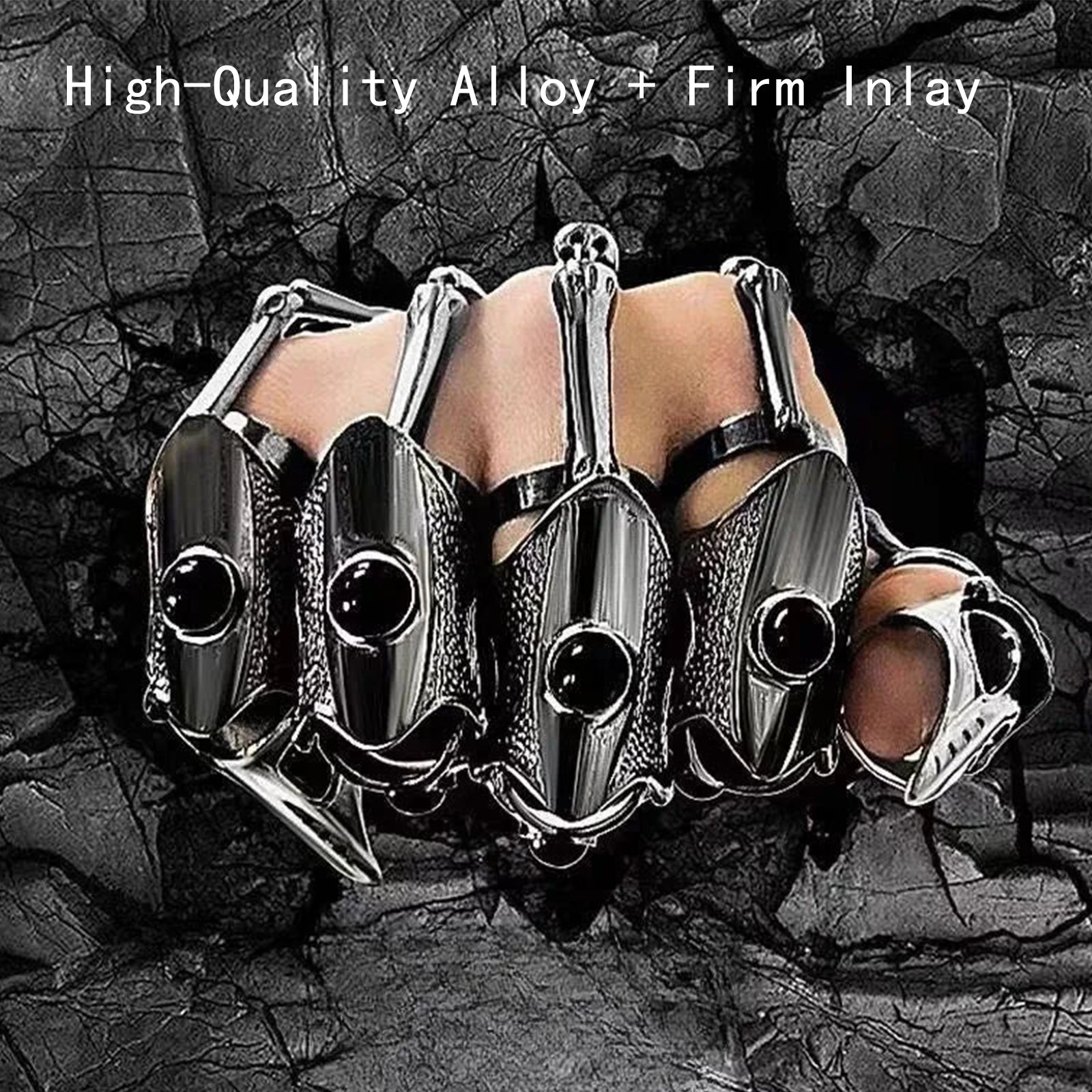 Black Pearl Skull Skeleton Hand Finger Armor Ring, Gothic Punk Mechanical Finger Jewelry for Men