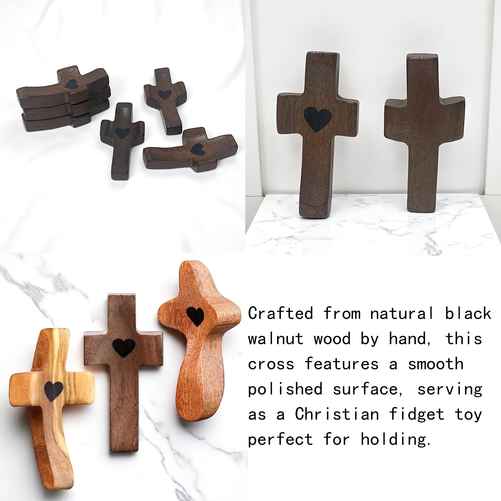 Handmade 10Pcs Wooden Cross Fidget Bulk with Organza Bags - Stress Relief Pocket Cross My Heart for Christian