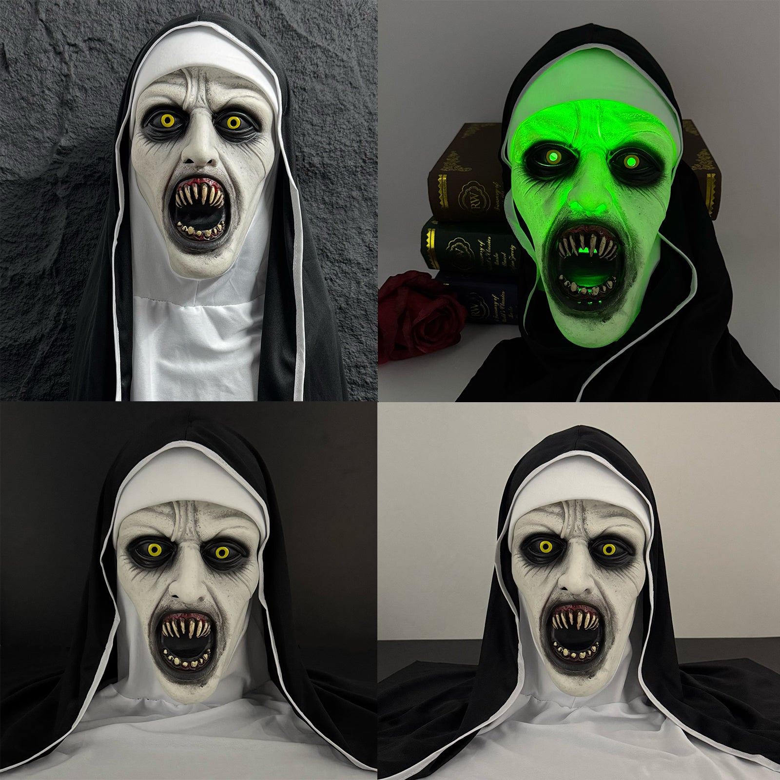 The Nun Mask，Full Head Nun Costume Mask for halloween Party props，The Nun Costume,Scary Halloween Mask,Nun Costume