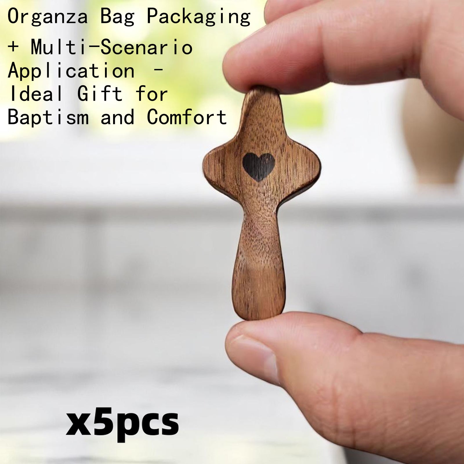 Handmade 10Pcs Wooden Cross Fidget Bulk with Organza Bags - Stress Relief Pocket Cross My Heart for Christian