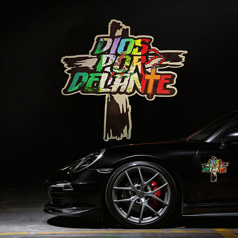 “DIOS POR DELANTE” Cross Rosary Sticker