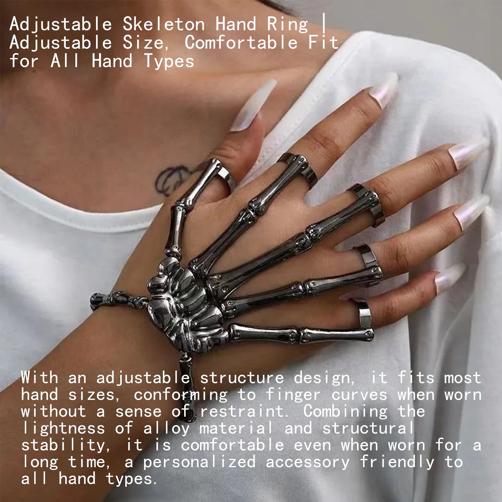 Black Pearl Skull Skeleton Hand Finger Armor Ring, Gothic Punk Mechanical Finger Jewelry for Men