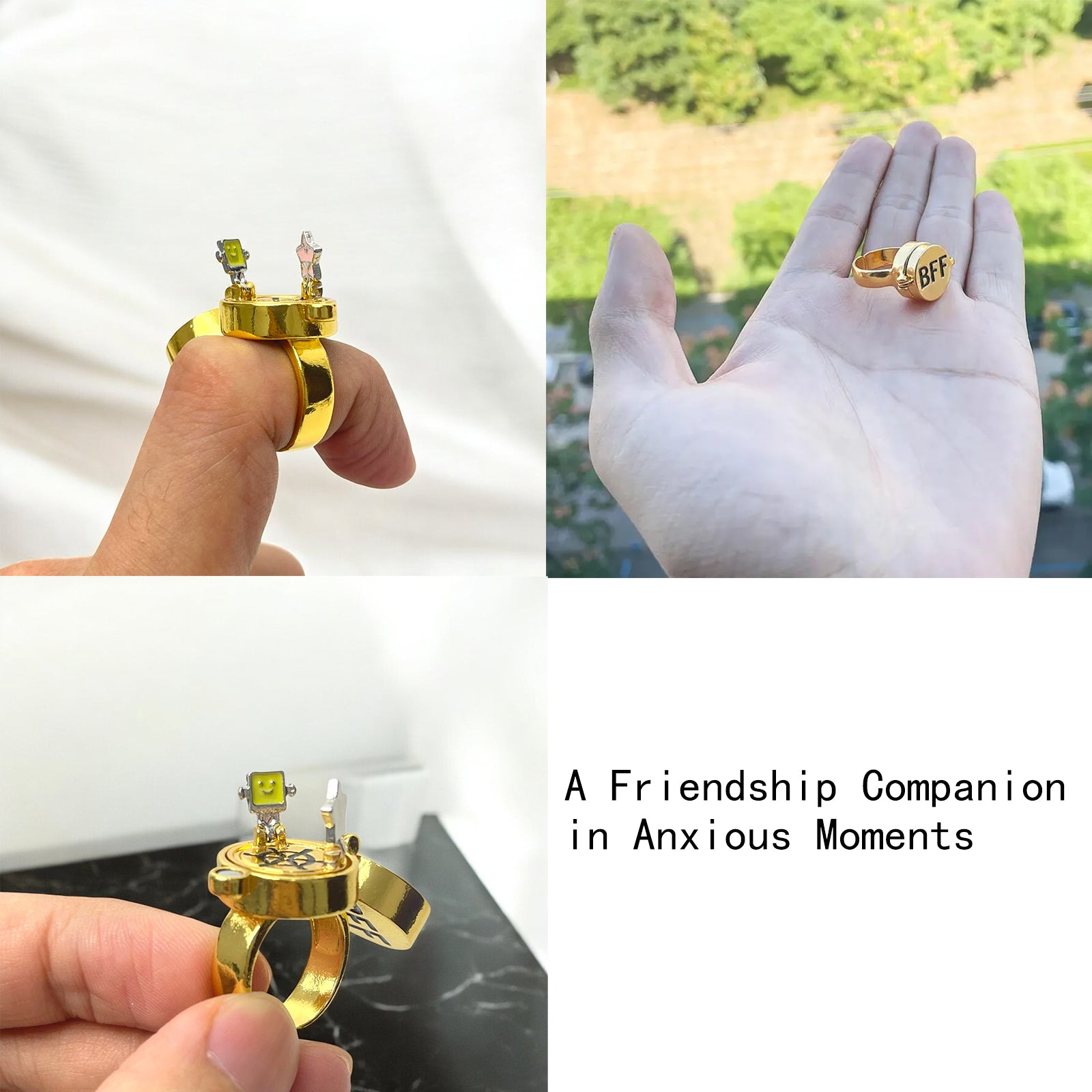 Gold BFF Spinner Ring-Unisex Rotating Friendship Ring，Spongebob Decor, Best Friend Rings,Matching Rings for Couples,Adjustable Fidget Jewelry Gift for Best Friends & Couples.