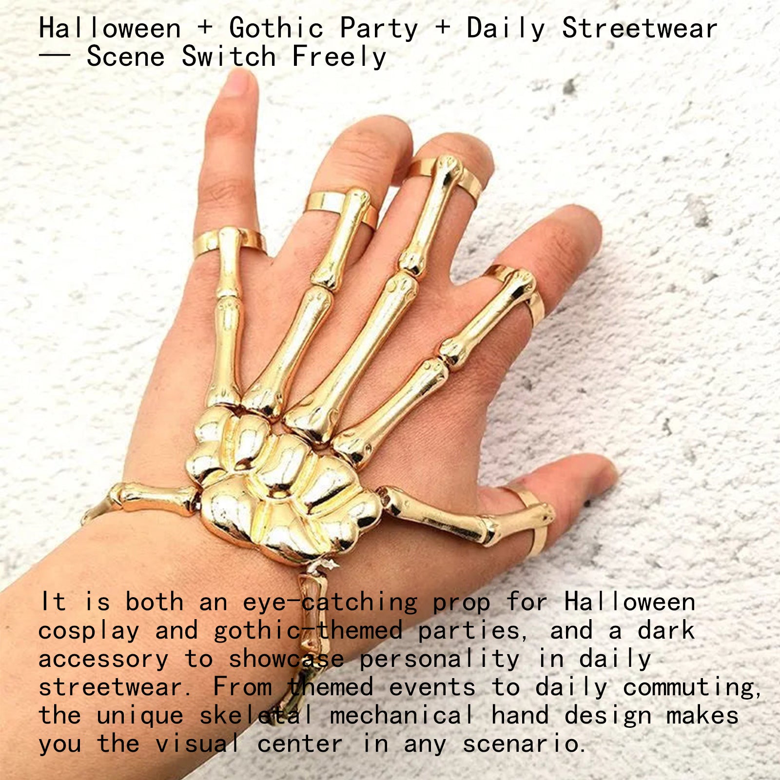 Black Pearl Skull Skeleton Hand Finger Armor Ring, Gothic Punk Mechanical Finger Jewelry for Men