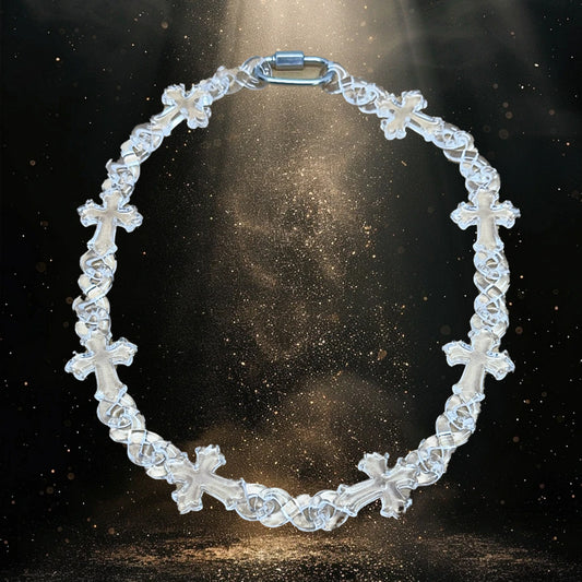 Clear Acrylic Cross Necklace, Gothic Punk Statement Chain with Cross Links