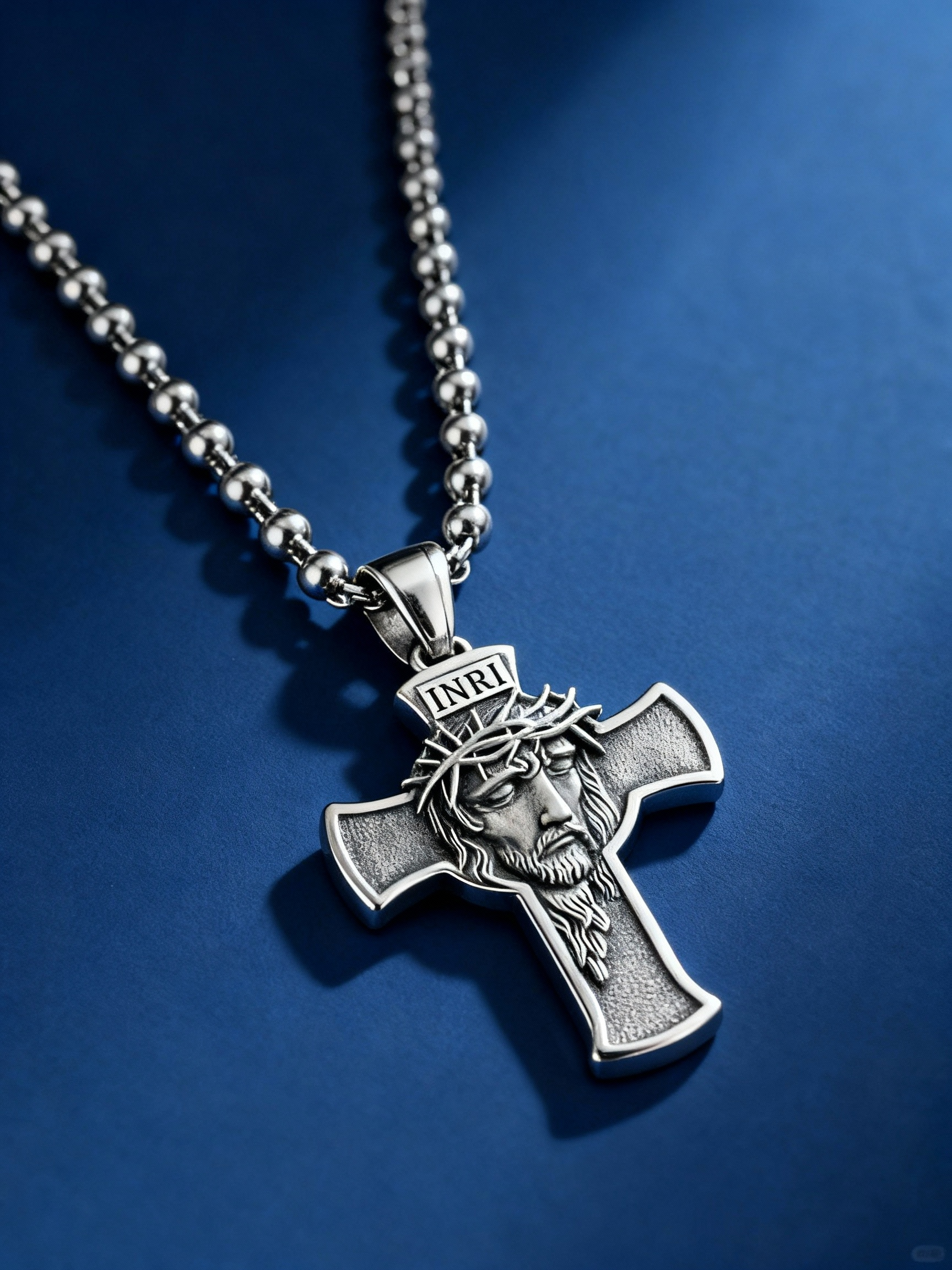 Jesus Christ Necklace,Crowned Christ Crucifix Necklace,INRI Cross Pendant,Jesus Necklace for Men,Mens Cross Necklaces