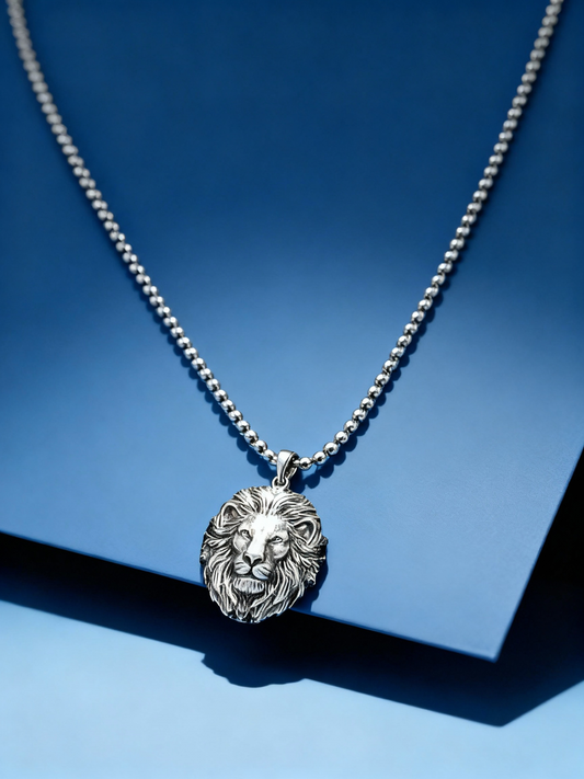 Wild Lion Silver Pendant Necklace, Silver Pendant for Men, Lion Necklace,Lion Pendant, Minimalist Men's Jewelry