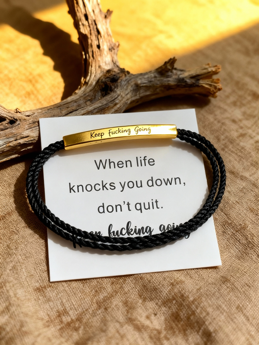 Keep Fucking Going Inspiration Bracelet, Unisex Adjustable Braided Bracelet with Motivational Message Card Gift for Her&Him