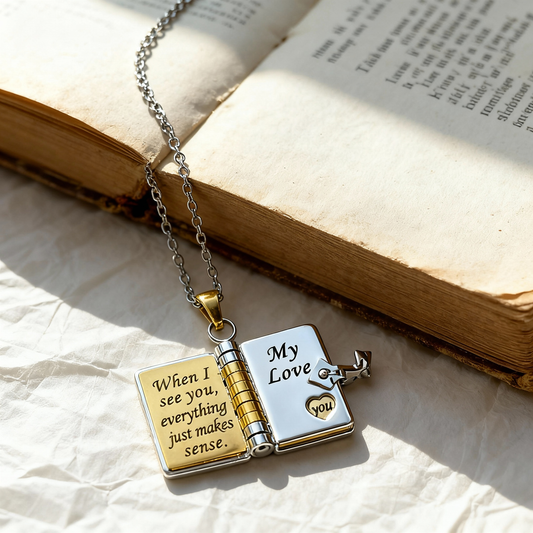 Engraved Love Book Necklace ,My Little Star Book Necklace for Daughter, My Daughter Book Necklace，Stainless Steel Mini Pendant,Adjustable Jewelry