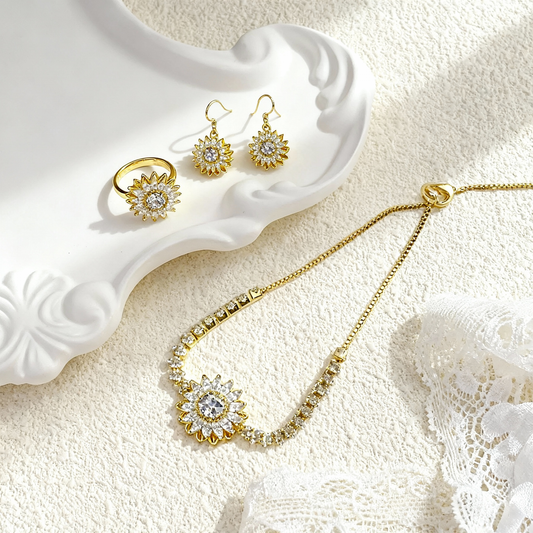 Spinning Sunflower Jewelry Set – Rotating Ring, Bracelet & Necklace for Women |Sunflower Necklaces for Women Fidget Necklace for Women