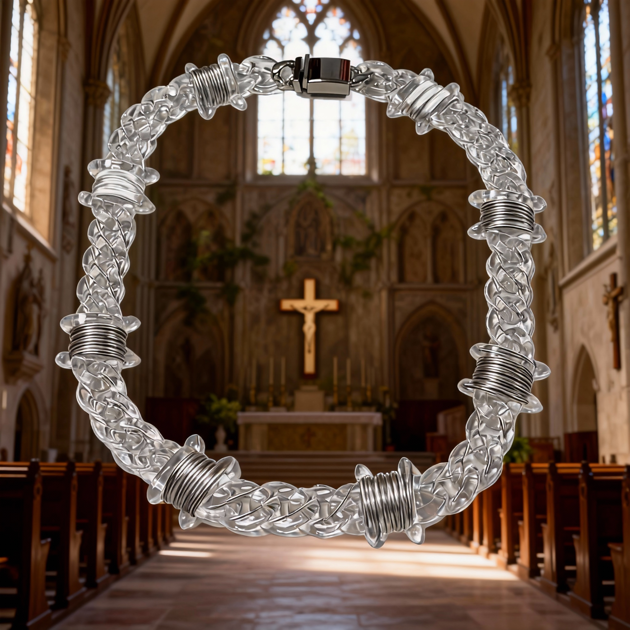 Clear Acrylic Barbed Wire Chain Necklace, Punk Gothic Statement Jewelry with Transparent Links