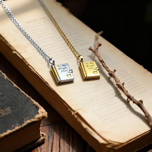 Engraved Love Book Necklace,My Little Star Book Necklace for Daughter,Stainless Steel Mini Pendant, Book Necklace