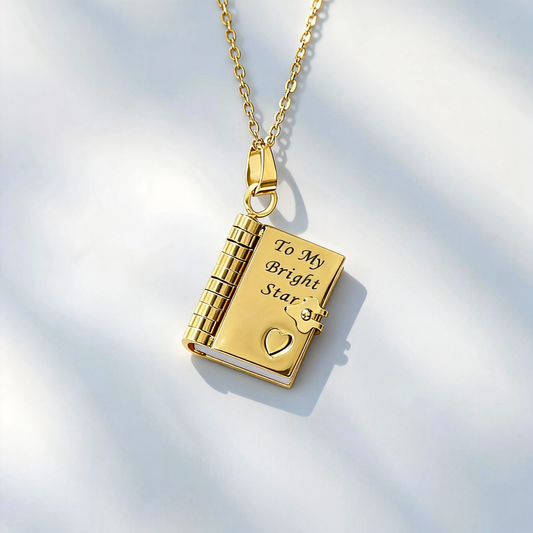 Engraved Love Book Necklace，My Little Star Book Necklace for Daughter，Stainless Steel Mini Pendant, Book Necklace