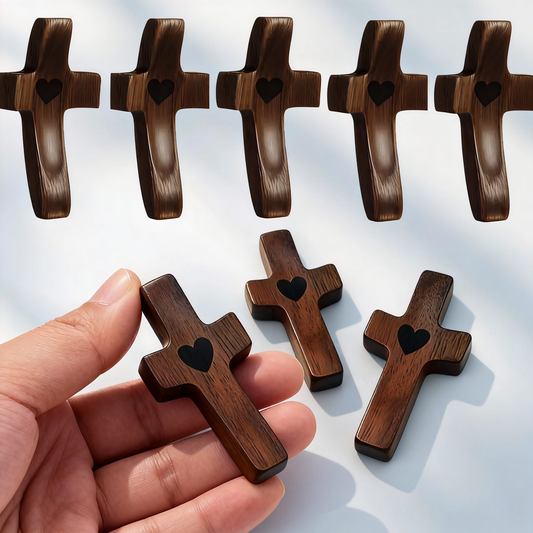 Handmade 10Pcs Wooden Cross Fidget Bulk with Organza Bags - Stress Relief Pocket Cross My Heart for Christian