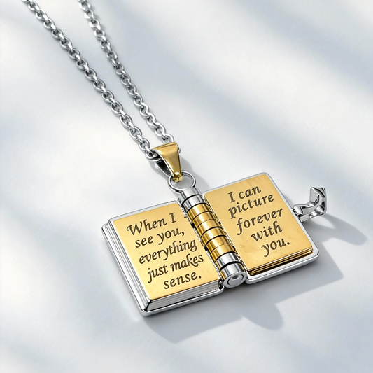 Engraved Love Book Necklace ,My Little Star Book Necklace for Daughter, My Daughter Book Necklace，Stainless Steel Mini Pendant,Adjustable Jewelry