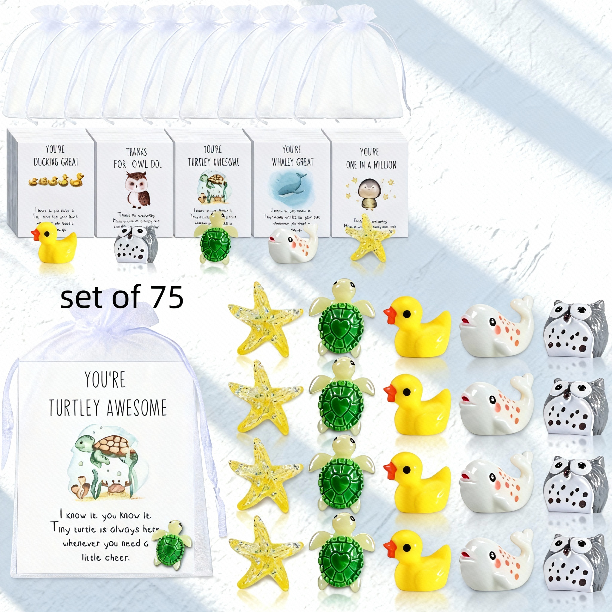 Set of 75 Inspirational Pocket Favors, Employee Appreciation Gifts Bulk, Coworker Thank You Tokens with Animal Pun Cards