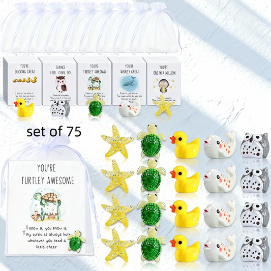 Set of 75 Inspirational Pocket Favors, Employee Appreciation Gifts Bulk, Coworker Thank You Tokens with Animal Pun Cards