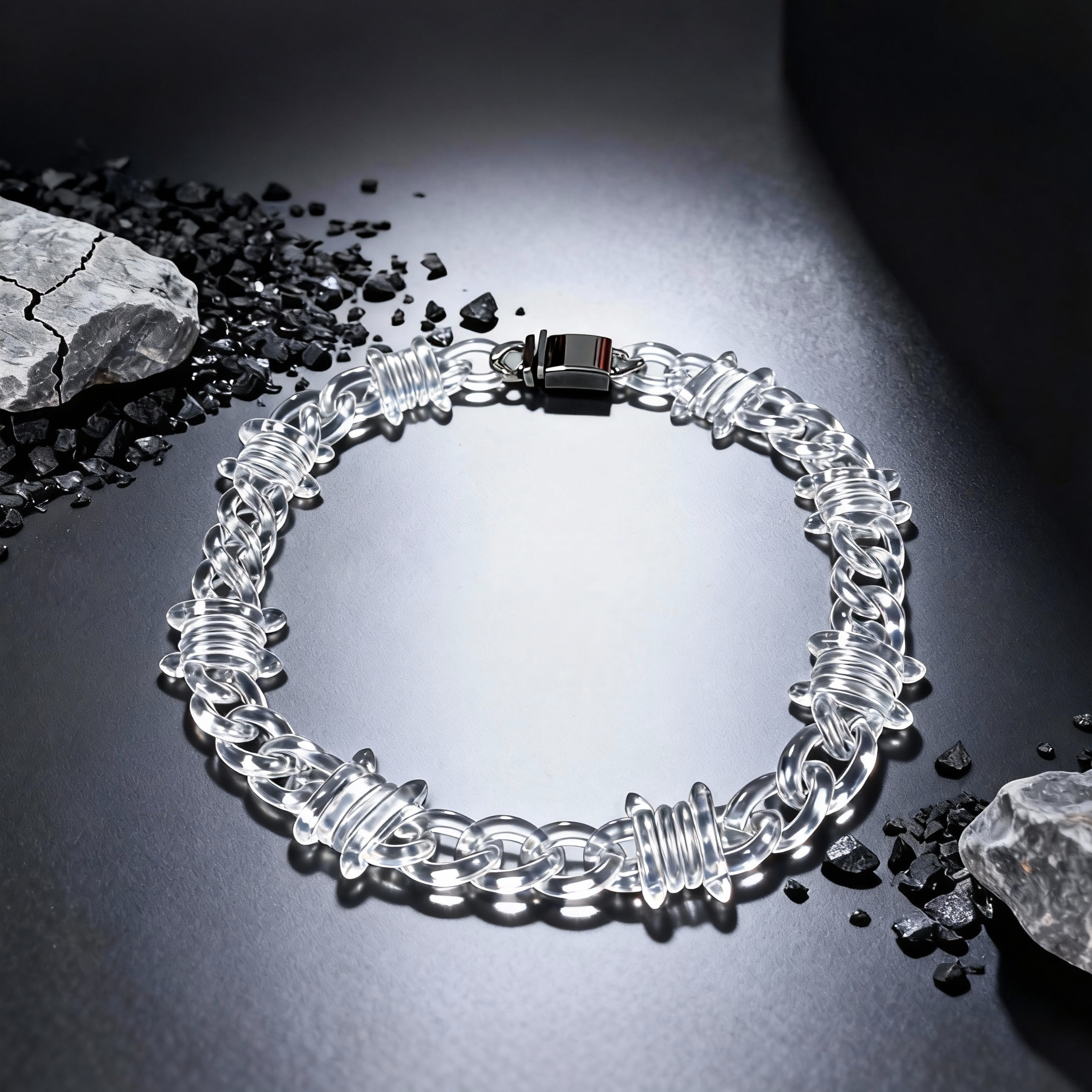 Clear Acrylic Barbed Wire Chain Necklace, Punk Gothic Statement Jewelry with Transparent Links