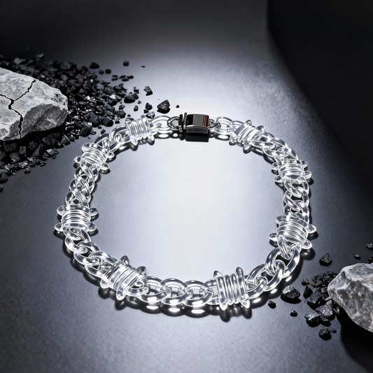 Clear Acrylic Barbed Wire Chain Necklace, Punk Gothic Statement Jewelry with Transparent Links