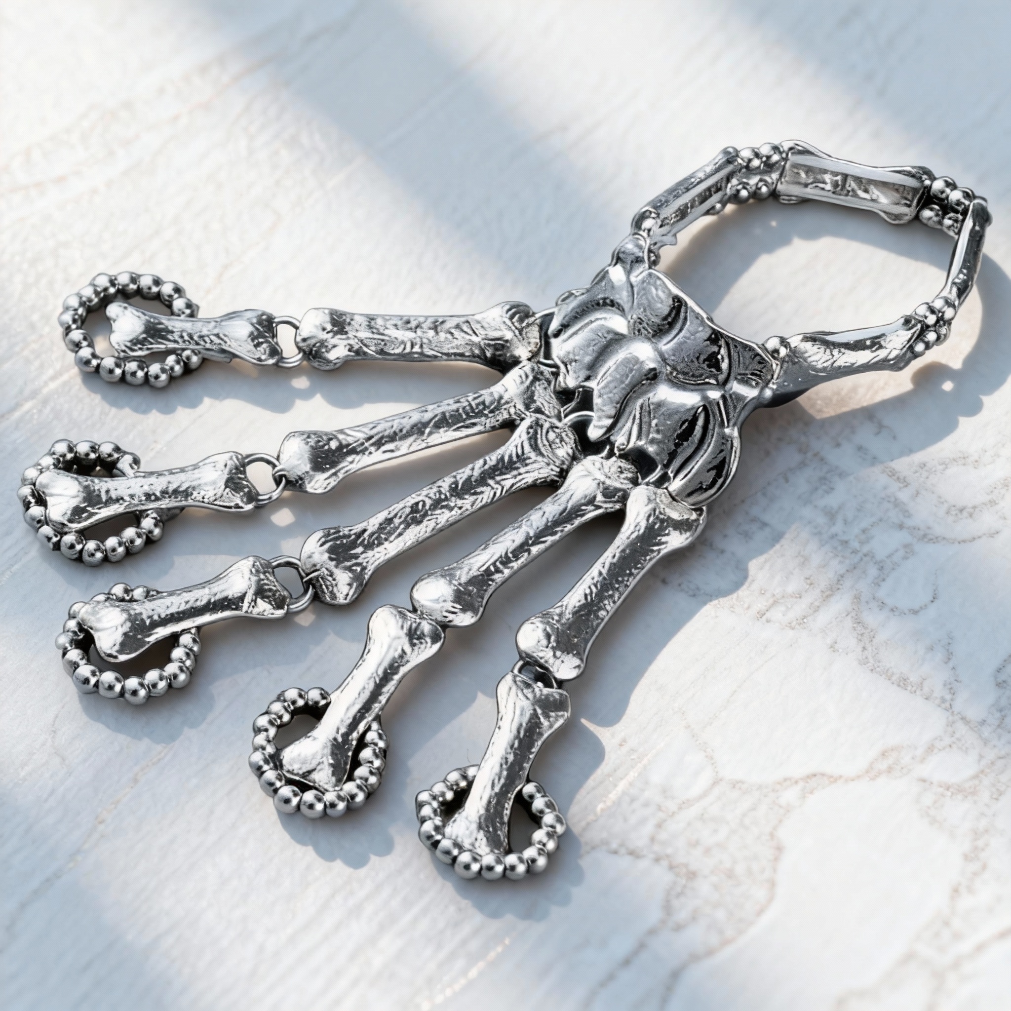 Gold Skeleton Hand Bone Bracelet with Ring,Skeleton Hand Bracelet, Gothic Punk Exaggerated Metal Skull Wristband