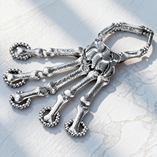 Gold Skeleton Hand Bone Bracelet with Ring,Skeleton Hand Bracelet, Gothic Punk Exaggerated Metal Skull Wristband