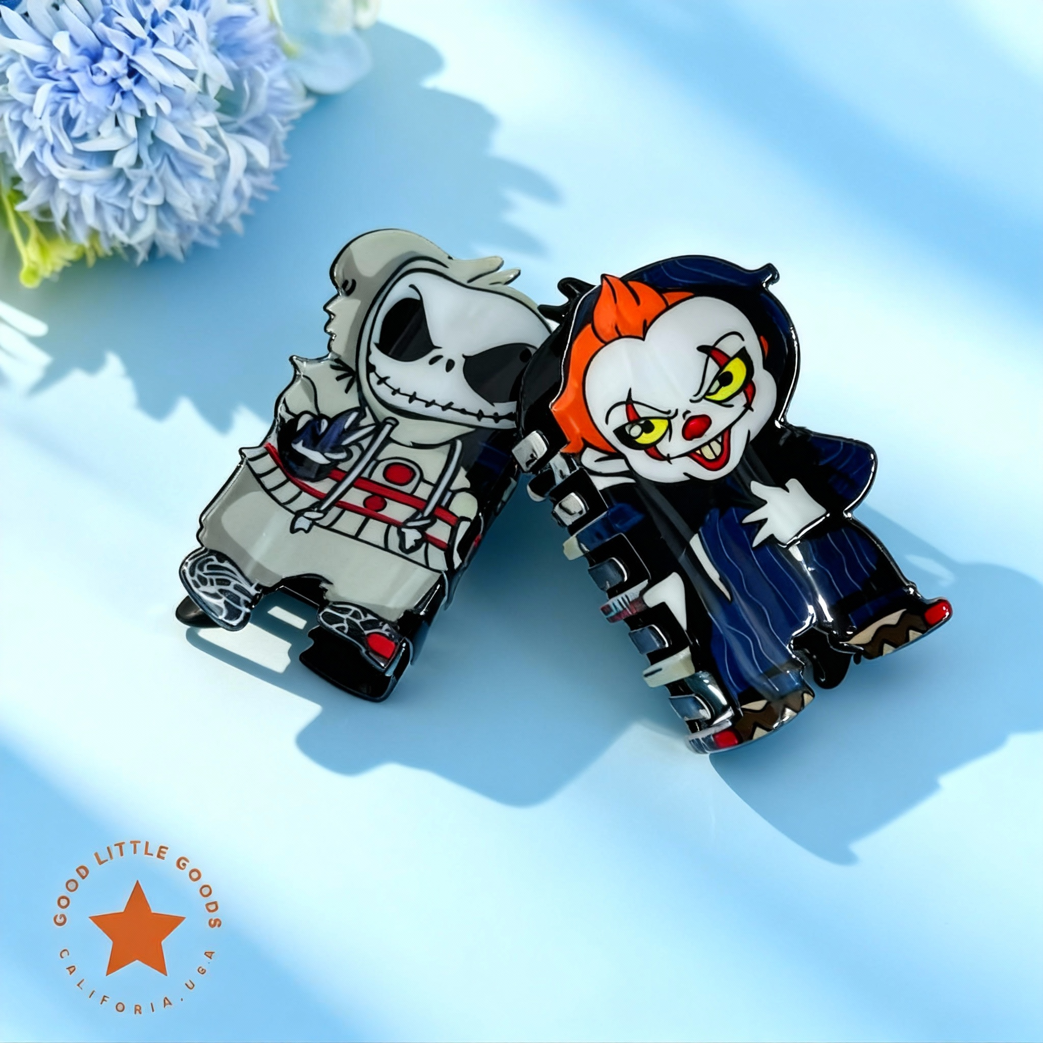 Jack Skellington + pennywise Fun Horror Character Double-Sided Plastic Claw Hair Clips