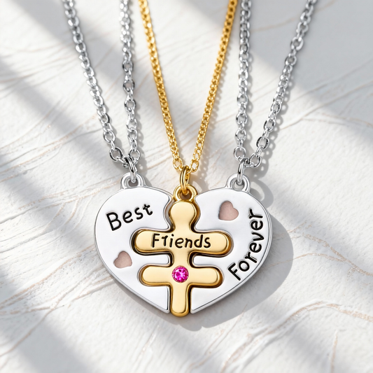 Best Friends Forever Puzzle Heart Necklace for 3