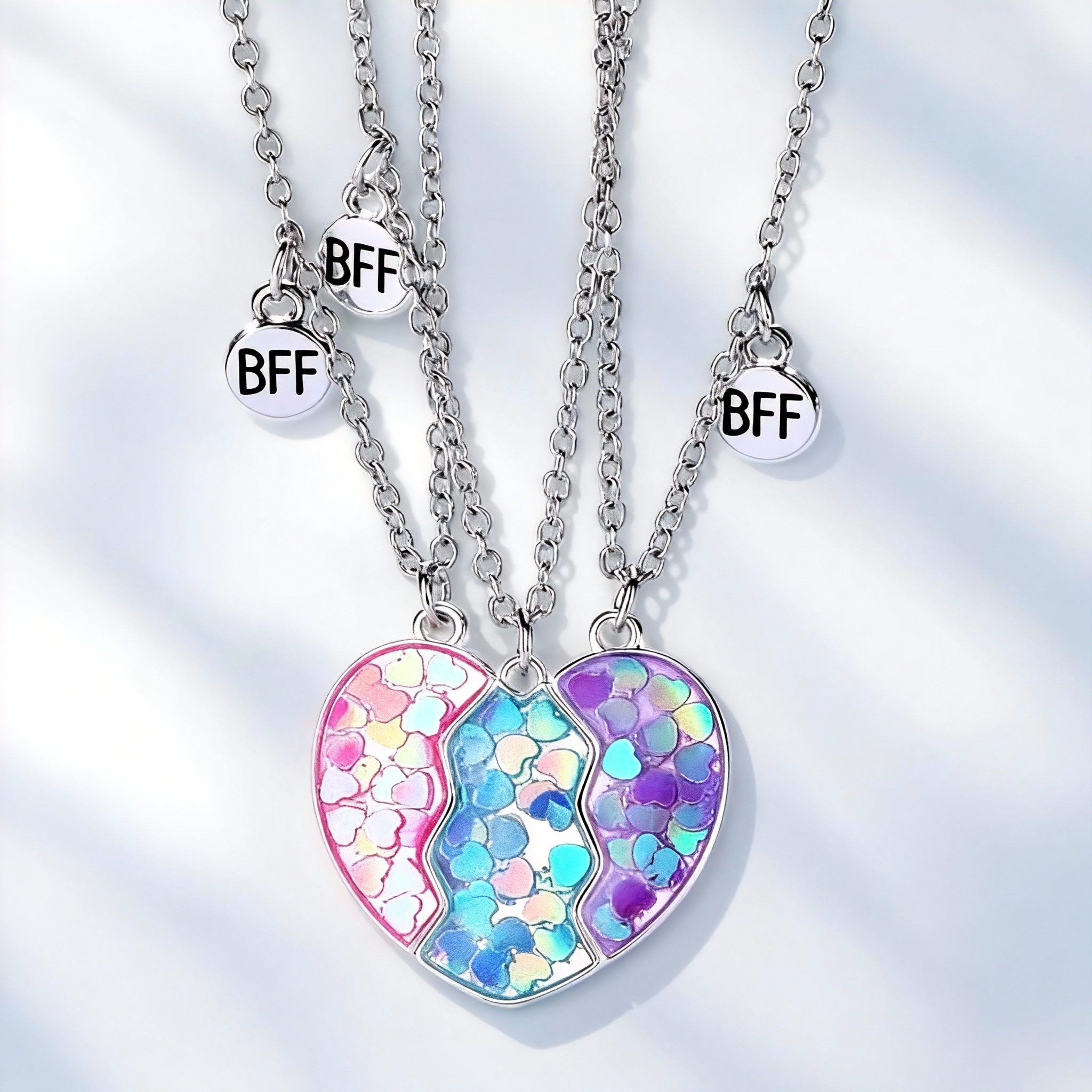 Pink+Blue+Purple Heart Necklace for 3