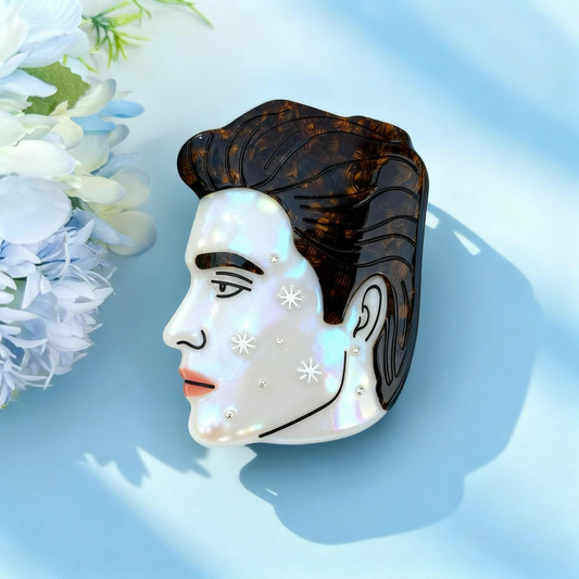 Midnight Edward Retro Rock Hair Clip | Dark Romantic Face-Shaped Hair Accessory with Diamond & Star Accents