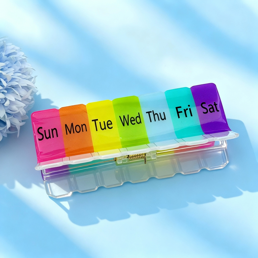 Weekly Rainbow Pill Organizer Hair Clip