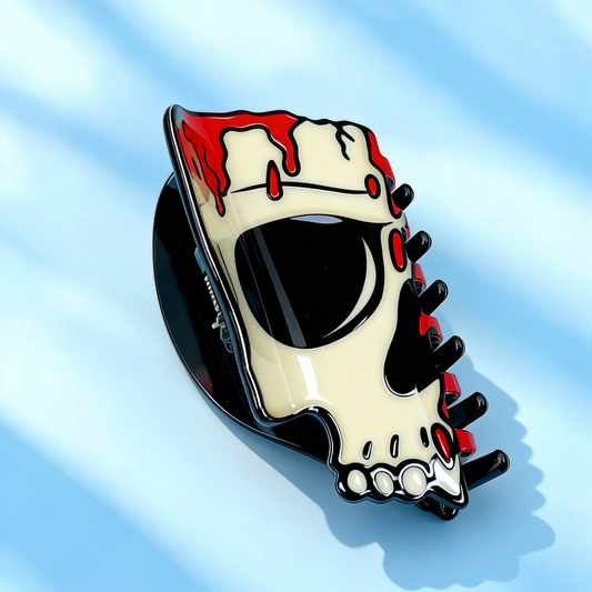 Deadly Skull Blood-Stained Hair Clip | Gothic Dark Horror Themed Hair Accessory for Edgy Styling