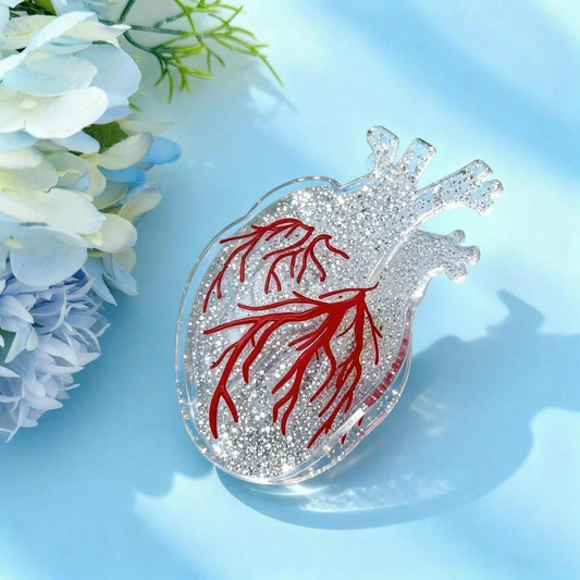 Anatomical Heart Glitter Acrylic Hair Clip | Dark Aesthetic Anatomy-Themed Hair Accessory for Edgy & Niche Styling