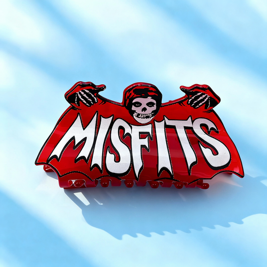 Misfits Skull Bat Logo Red Hair Clip | Gothic Punk Band Themed Hair Accessory for Edgy Styling