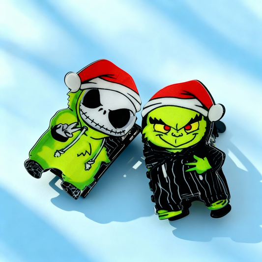 Jack Skellington & Oogie Boogie Christmas Hat Hair Clips | The Nightmare Before Christmas Gothic Cute Holiday Themed Hair Accessories