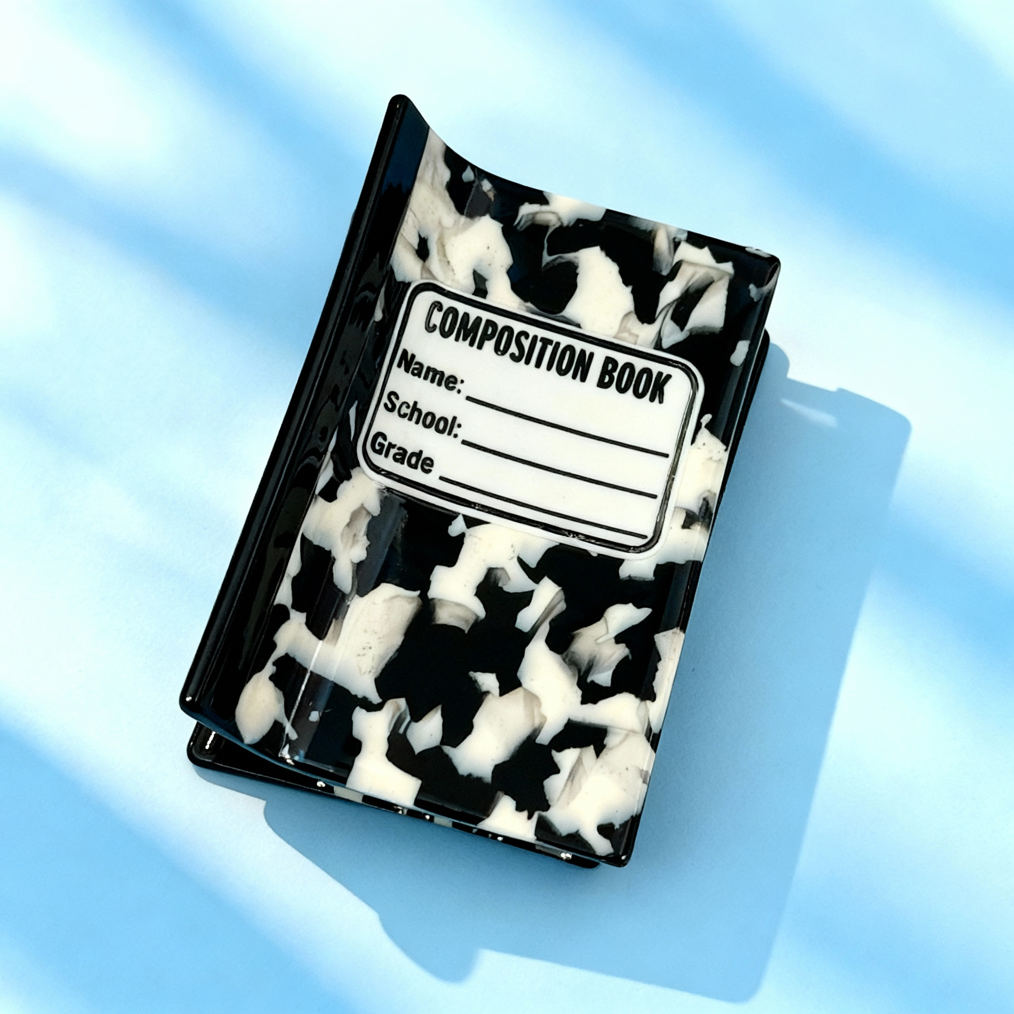 Vintage Composition Book Shaped Hair Clip | Black & White Marble Campus-Style Hair Accessory for Daily Casual Styling