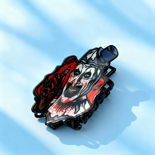 Bloody Grinning Clown Hair Clip | Gothic Horror Art Themed Hair Accessory for Edgy Styling