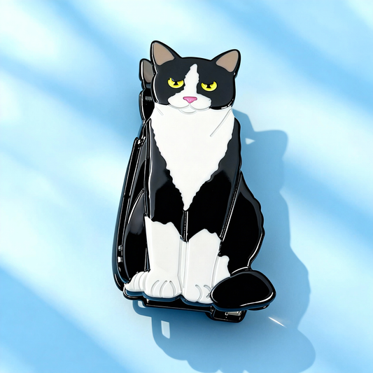 Black and White Tuxedo Cat Hair Clip | Cute Feline Hair Accessory for Daily Casual Styling