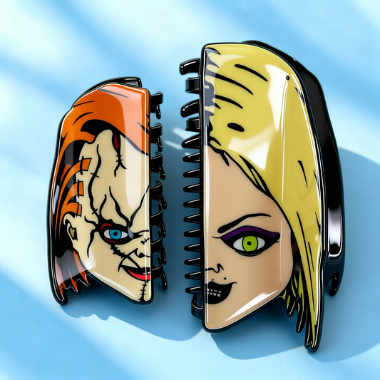 Oversized Gothic Horror IP Hair Clips Set (Michael Myers/Chucky & Tiffany/Scream Ghostface) | Dark Edgy Themed Hair Accessories