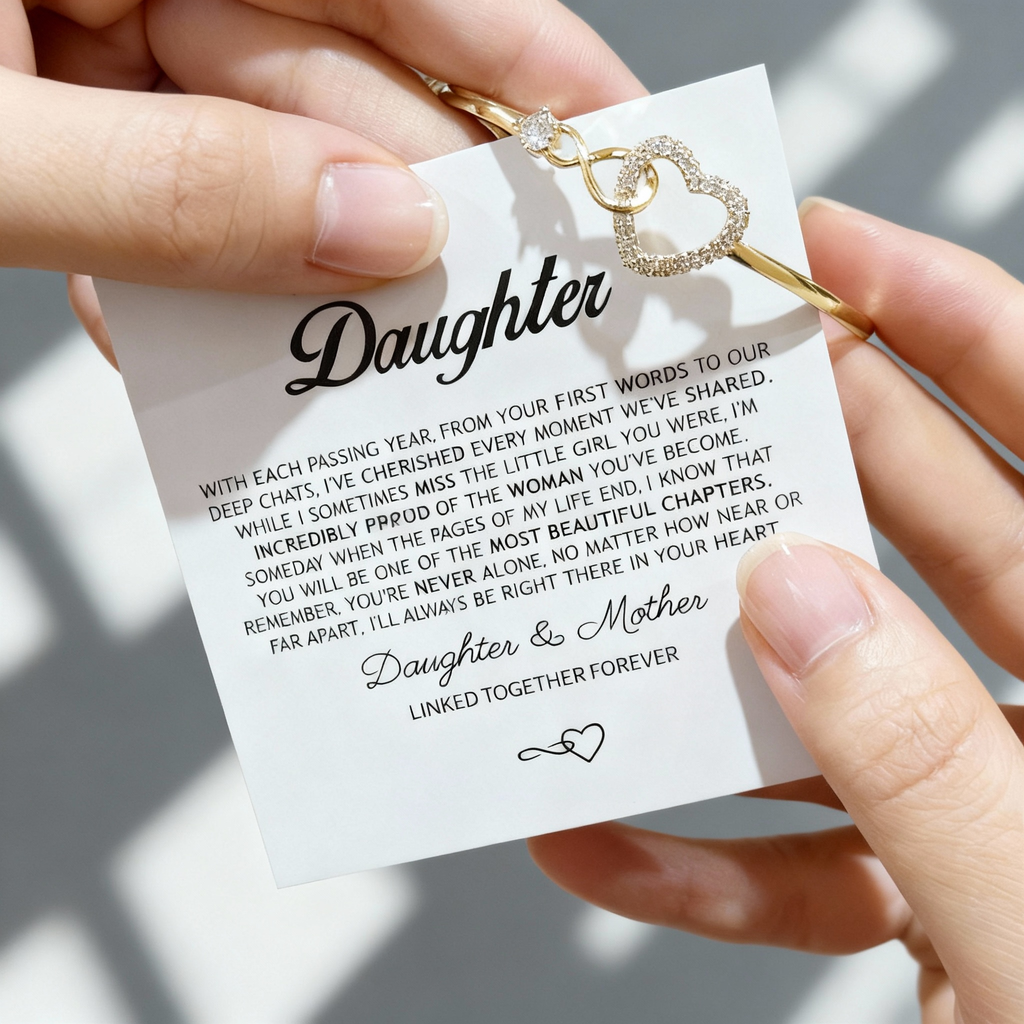 To My Daughter Infinity Heart Bracelet, Sparkling Cubic Zirconia Inlaid Adjustable Bracelet with Heartfelt Message Card, Gift from Mom/Dad for Daughter Birthday Graduation Christmas