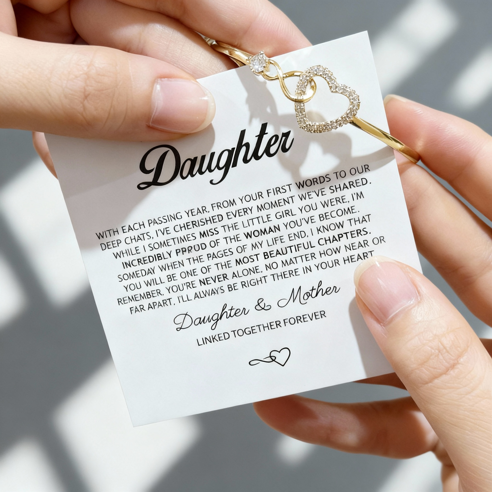 To My Daughter Infinity Heart Bracelet, Sparkling Cubic Zirconia Inlaid Adjustable Bracelet with Heartfelt Message Card, Gift from Mom/Dad for Daughter Birthday Graduation Christmas