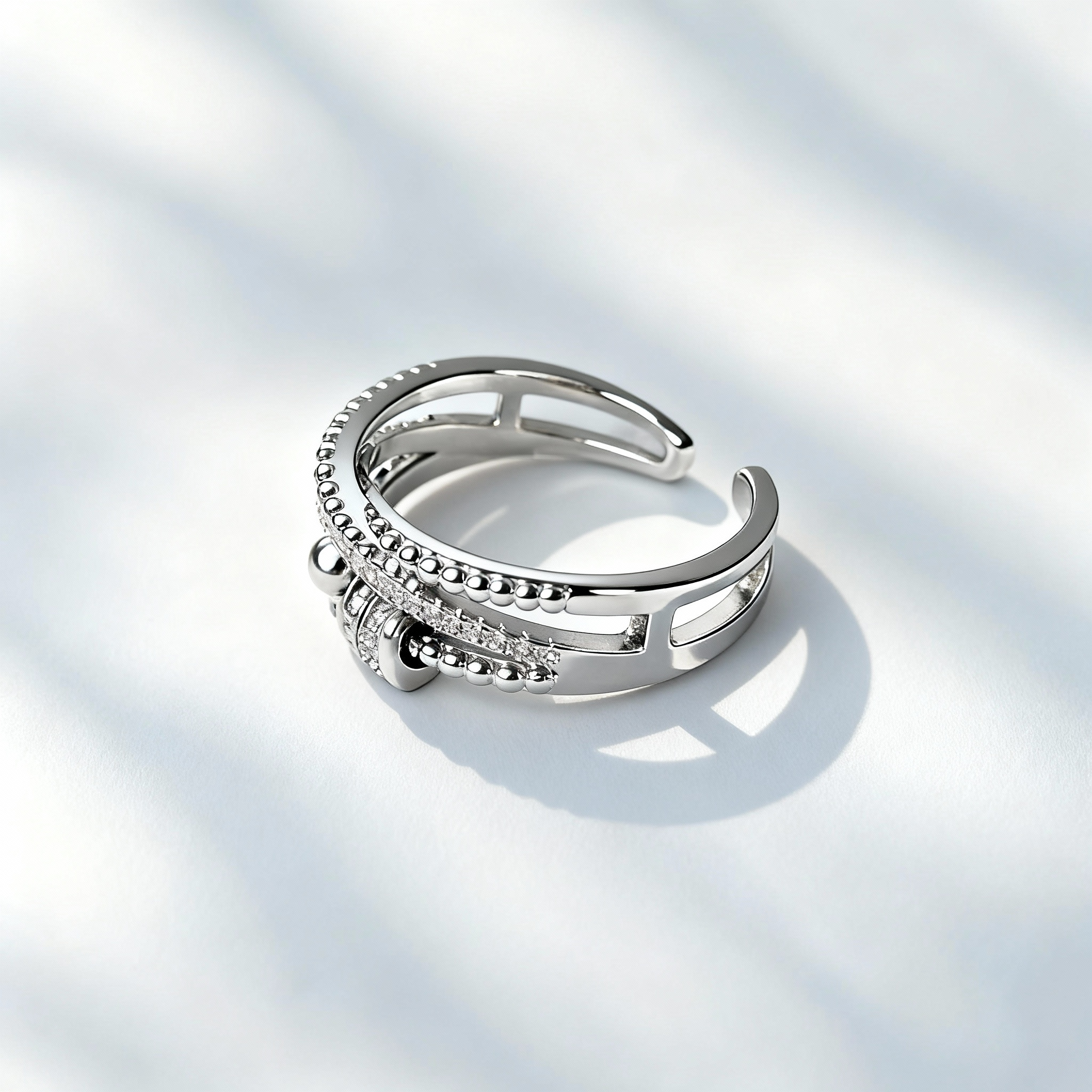 Double Layer Open Ring for Women, Sparkling Cubic Zirconia Inlaid Adjustable Ring, Light Luxury Minimalist Stackable Finger Ring for Daily Wear, Party & Gift