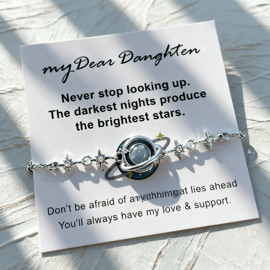 To My Daughter Star and Moon Bracelet, Celestial Planet Design Adjustable Bracelet with Encouragement Card, Gift for Daughter from Mom/Dad for Birthday Graduation Christmas