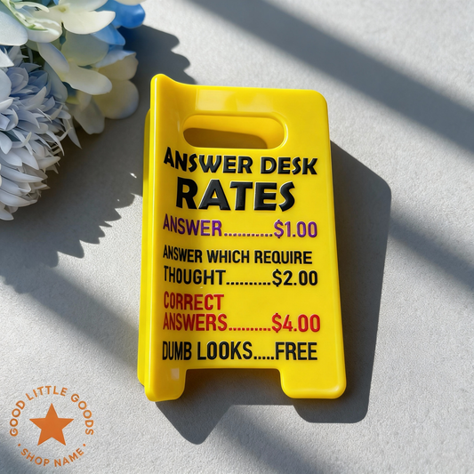 Funny Answer Desk Rates Sign Hair Clip, Mini Yellow Caution Sign Barrette, Humorous Joke Hair Accessory for Women Men Teens, Novelty Office Desk Sign Inspired Hairpin for Work Party