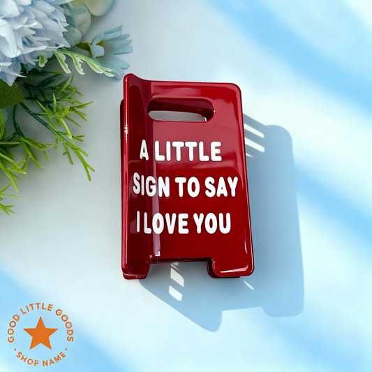 A Little Sign to Say I Love You Hair Clip, Red Caution Sign Style Barrette, Romantic Love Message Hair Accessory for Women Girlfriend, Valentine's Day Anniversary Gift