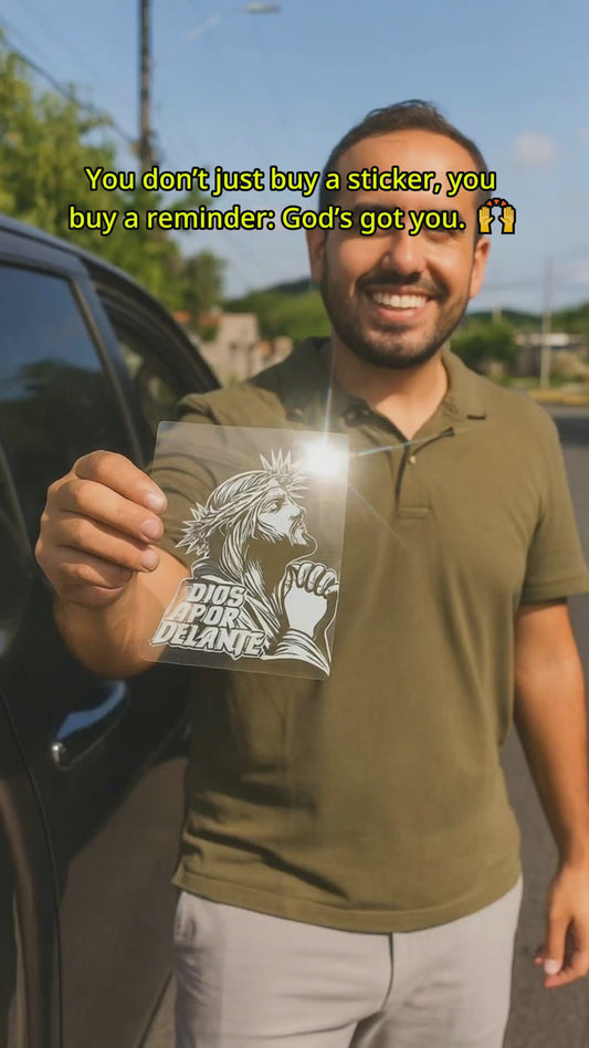 “DIOS POR DELANTE” Jesus Prayer (Crown of Thorns) Religious Vinyl Sticker | Car Window & Smooth Surface Faith Decal